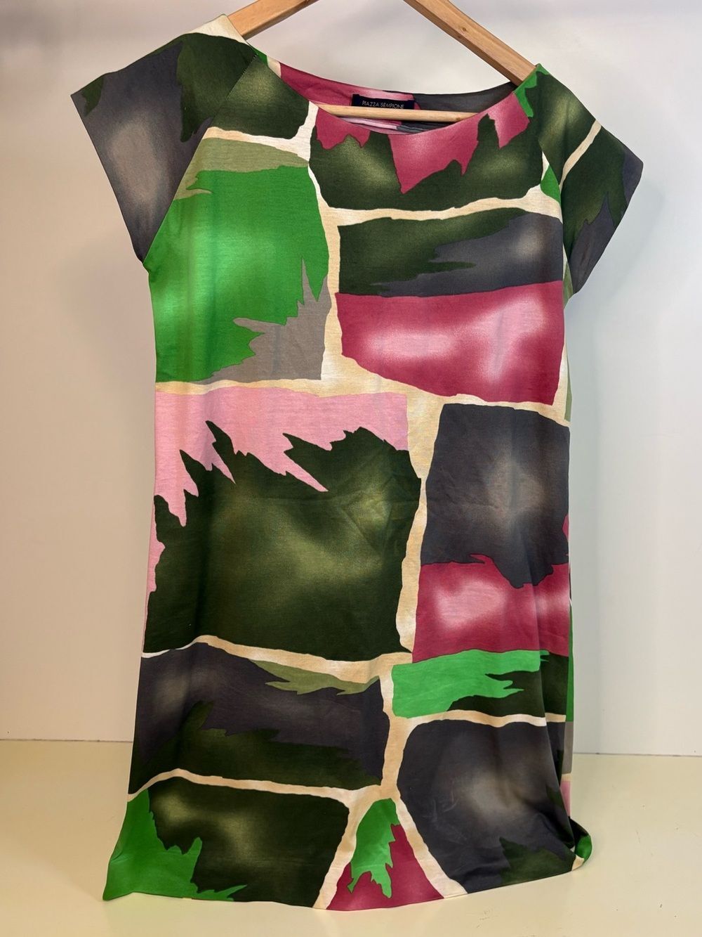 Piazza Sempione Pink and Green Cotton Mini Dress- Abstract Print